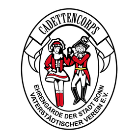 Das Logo des Cadetten-Corps der EhrenGarde der Stadt Bonn Das Logo des Cadetten-Corps Zeigt 2 Ehrengardisten auf einem Ovalen weißen hintergrund