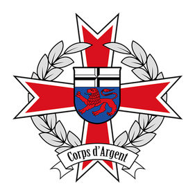 Das Logo des Corps Dargent der EhrenGarde der Stadt Bonn Das Logo der Corps Dargent zeigt das klassiche Blau Rote Bonner Stadtwappen , im Hintergrund befindet sich ein Kreuz mit verzierungen